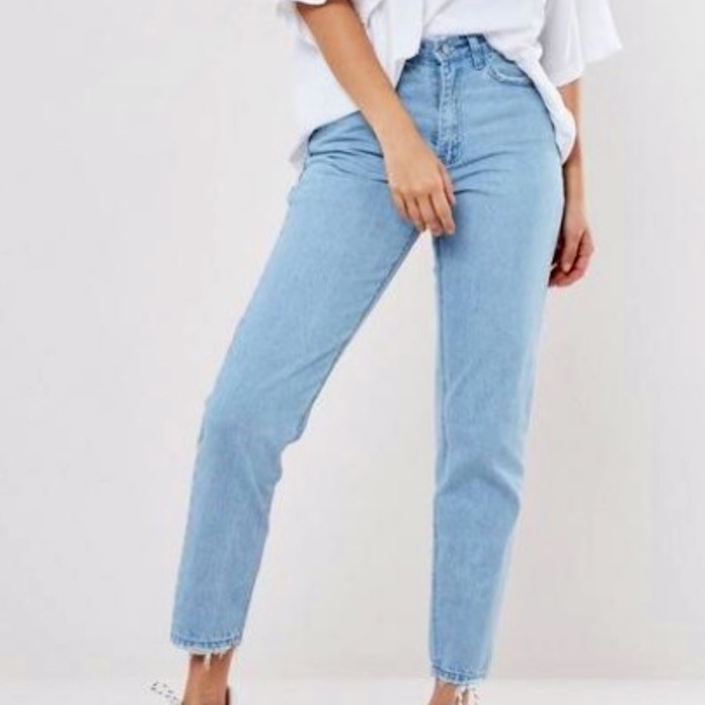 PETITE distressed high waisted jeans